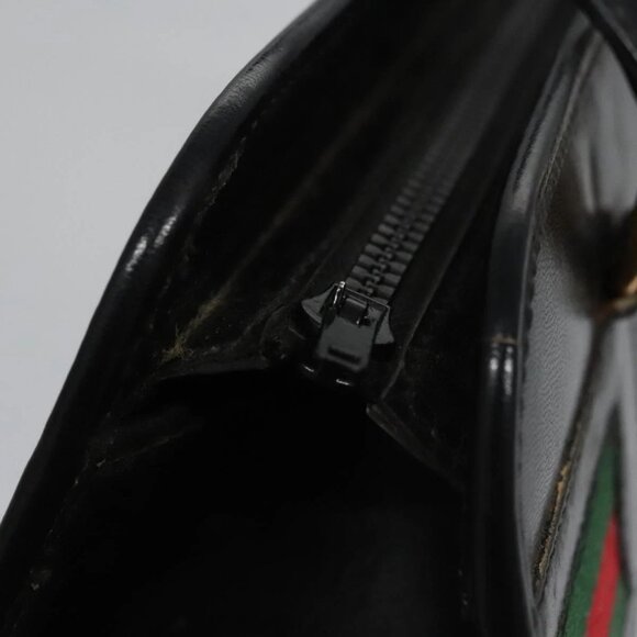 GUCCI Web Sherry Line Hand Bag Leather Black Red Green Auth - Picture 12 of 16